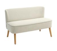 Sofá 2 plazas sin brazos tapizado en tela de pana beige con relleno de espuma y muelles ensacados, patas de madera natural, diseño moderno y cómodo ideal para salón o dormitorio