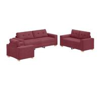 Sofá 3 Pcs Rojo Viento 221 X 80 X 80 Cm Tejido Mezcla De Lino Vidaxl