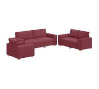 Sofá 3 Pcs Rojo Vino 220 X 80 X 84 Cm Tejido Mezcla De Lino Vidaxl