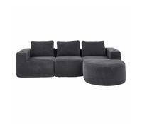 Sofá 3 plazas 258 cm - compacto con 3 cojines, reposavasos y cómodo - gris oscuro