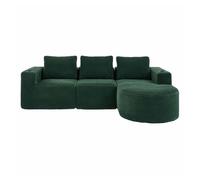 Sofá 3 plazas 258 cm - compacto con tres cojines (1 de plumas + 2 portavasos) - cómodo para salones pequeños, apartamentos y oficinas - verde retro