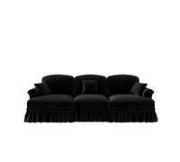Sofá 3 plazas - estilo mid-century, chenilla, brazos cónicos, faldón desmontable, patas torneadas - negro