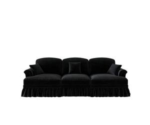 Sofá 3 plazas - estilo mid-century, chenilla, brazos cónicos, faldón desmontable, patas torneadas - negro