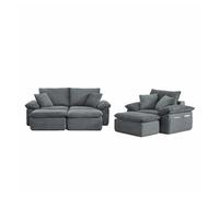 Sofá 3 plazas - sin montaje, modular tipo cloud, acolchado suave con reposapiés y bolsillos de almacenamiento, convertible en sofá cama - gris claro