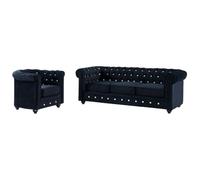 Sofá 3 plazas y sillón de Terciopelo Chesterfield - Negro con Botones Efecto Cristal