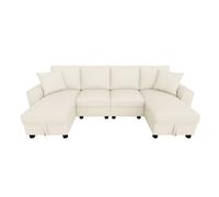 Sofá 4 plazas fija panorámico de tela con almacenaje,beige