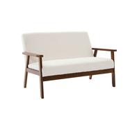 Sofá-banco de borreguito, patas teñidas, madera oscura, 2 plazas crema - 114x69.5x73 cm
