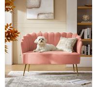 Sofá biplaza de terciopelo con respaldo en forma de flor y patas de metal dorado, sofá femenino rosa de 2 plazas para sala de estar, dormitorio, salón