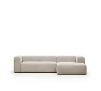 Sofá Blok de 3 plazas en chenilla beige con chaise longue derecha de 300 cm. Certificación FSC Mix.