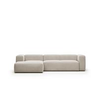 Sofá Blok de 3 plazas en chenilla beige con chaise longue izquierda de 300 cm. Certificación FSC Mix.
