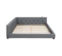Sofá cama 140x200 cm - con somier, sin colchón, iluminación ambiental con mando, cabecero capitoné, usb+tipo-c, lino - gris