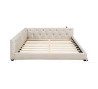 Sofá cama 140x200 cm - con somier, sin colchón, iluminación ambiental con mando, cabecero capitoné, usb+tipo-c, lino - beige