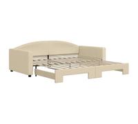 Sofá Cama 2 en 1 Extraíble para Sala o Dormitorio, Sofá Convertible en Cama Doble (223 x 212,5 cm), Tapizado en Tela Crema de Poliéster, Estructura de Madera y Metal, Diseño Moderno Minimalista