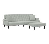 vidaXL Sofá cama 2 plazas con almohadas y taburete, tapizado en terciopelo gris claro