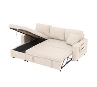 Sofá cama 3 plazas convertible reversible de lino con almacenaje,beige
