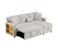 Sofá cama 3 plazas convertible reversible de tela con almacenaje,beige
