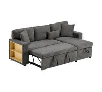 Sofá cama 3 plazas convertible reversible de tela con almacenaje,gris