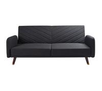 Sofá Cama 3 Plazas De Lino Sintético Negro Madera Oscura Reclinable Senja