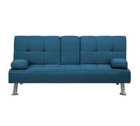 Sofá Cama 3 Plazas De Tela Azul Mesa Abatible Convertible Click Clack Moderno Roxen