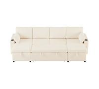 Sofá cama 4 plazas convertible panorámico de tela con almacenaje,beige