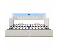 Sofá cama, 90 x 200 cm - con usb y type-c, tira led con control remoto, 2 cajones, bolsillos de almacenamiento, cama extensible multifuncional - beige