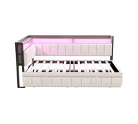 Sofá cama 90x200 cm - cama extraíble, iluminación led, puertos usb y tipo-c, beige