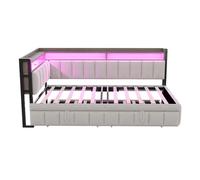 Sofá cama 90x200 cm - con cama extraíble, iluminación led, compartimentos, puertos usb y tipo-c - gris claro