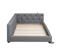 Sofá cama 90x200 cm - con somier, sin colchón, iluminación ambiental con mando, cabecero capitoné, usb+tipo-c, lino - gris