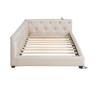 Sofá cama 90x200 cm - con somier, sin colchón, iluminación ambiental con mando, cabecero capitoné, usb+tipo-c, lino - beige