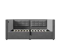 Sofá cama 90x200 cm - sofá cama individual con almacenamiento hidráulico, estación de carga usb y type-c, base de lamas de madera - gris