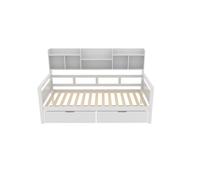 Sofá cama 90x200 - con cajones y estantes, somier, cama infantil, cama juvenil, cama individual, cama de madera maciza - blanco