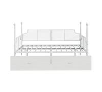 Sofá cama 90x200 - respaldo de malla, brazos estilo vintage, estructura metálica con compartimentos - blanco