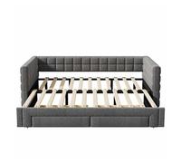 Sofá cama, 90x200cm - sofá cama con respaldo cuadrado, cama extensible (hasta 180 queen size), 2 cajones, sin colchón - gris