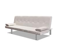 Sofá cama ajustable con dos almohadas de piel sintética blanco crema 02_0019535