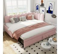 Sofá cama - Cama auxiliar - Cama para invitados - Sofá - Cama - Sofá cama en forma de L, color rosa, tapizado en terciopelo
