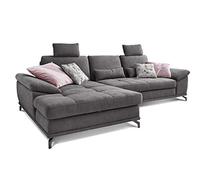 Sofá cama Cavadore Castiel con núcleo de muelles / sofá cama grande en forma de L con cajón, ajuste de profundidad del asiento, reposacabezas y sillón largo XL / 312 x 114 x 173 / tejido, gris