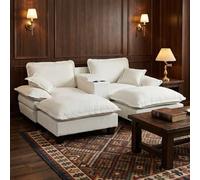Sofá cama Cloud Couch 224 cm, chenilla, beige, USB y soporte para bebidas | Sofá modular, 2 otomanas y 2 almohadas, superficie de descanso 195 x 78 cm, espacio de almacenamiento, USB, para salón