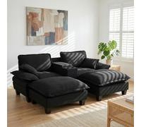 Sofá cama Cloud Couch 224 cm, chenilla, negro, USB y soporte para bebidas | Sofá modular, 2 otomanas y 2 almohadas, superficie de descanso 195 x 78 cm, espacio de almacenamiento, USB, para salón