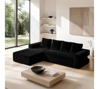 Sofá cama Cloud Couch de 261 cm, de pana, negro, con chaise a la derecha | Sin montaje, superficie de descanso 215 x 65 cm, asientos profundos, combinable, para salón, dormitorio y habitación de