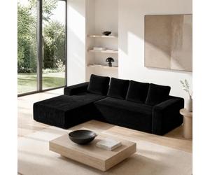Sofá cama Cloud Couch de 261 cm, de pana, negro, con chaise a la derecha | Sin montaje, superficie de descanso 215 x 65 cm, asientos profundos, combinable, para salón, dormitorio y habitación de
