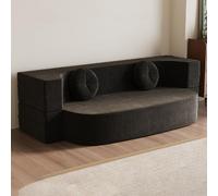 Sofá Cama Comprimido Al Vacío, Sillón De Descanso para Espacios Pequeños, Sofá Futón Convertible con 2 Cojines, Asiento Plegable para Sala De Estar U Oficina En Casa(Negro,150cm*100cm)