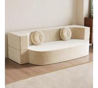 Sofá Cama Comprimido Al Vacío, Sillón De Descanso para Espacios Pequeños, Sofá Futón Convertible con 2 Cojines, Asiento Plegable para Sala De Estar U Oficina En Casa(Beige,150cm*100cm)