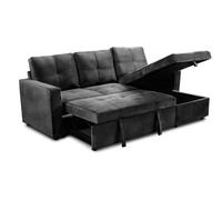 Sofá cama con arcón y chaise longue pau 215x135cm 3 plazas negro terciopelo