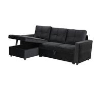 Sofa cama con arcon y chaise longue PAU 3 plazas color negro terciopelo Black