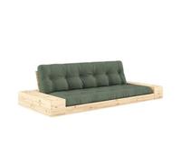 Sofá cama con Base y cajón lateral, pino lacado transparente/verde oliva 756