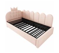Sofá cama con cama extraíble 90x200 cm / 90x190 cm - en forma de l, terciopelo, diseño de corona y rejilla, ahorro de espacio para habitación infantil y de invitados, sin colchón - rosa