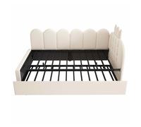 Sofá cama con cama nido extraíble 90x200 cm / 90x190 cm - forma l, terciopelo, diseño de corona y rejilla, ahorro de espacio para dormitorio infantil y de invitados - beige