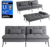 Sofá cama con función de cama – Funda de futón, extensible – Sofá de esquina – Sofá de tres plazas para invitados – Con respaldo ajustable tapizado en tela gris