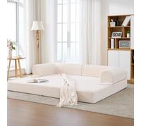Sofá Cama de 2 Plazas de Pana, Convertible para Salón, Beige, 190x78x65 cm