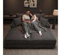 Sofá cama de 2 plazas, sofá de 2 plazas con función de cama, sofá cama doble moderno con USB y tipo C, con soporte para teléfono móvil giratorio 360°, 2 cojines, 2 portavasos, sillón acolchado, gris